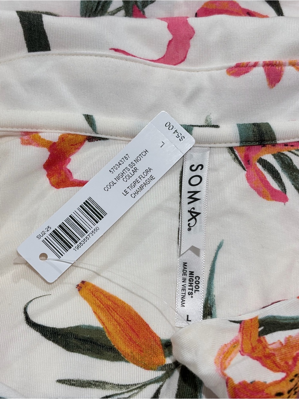 NWT. Soma Cream Pajama Set with Pink & Orange Floral Print - Picture 6 of 7
